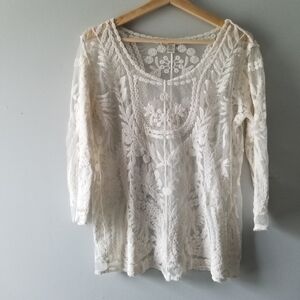 Saint Tropez West Lace Floral Sheer Top Medium